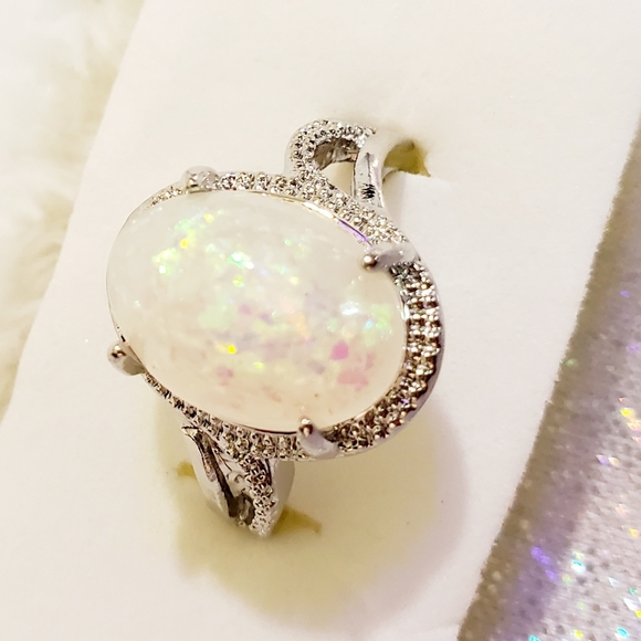 Silver Plated opal ring size 9 - Picture 8 of 9